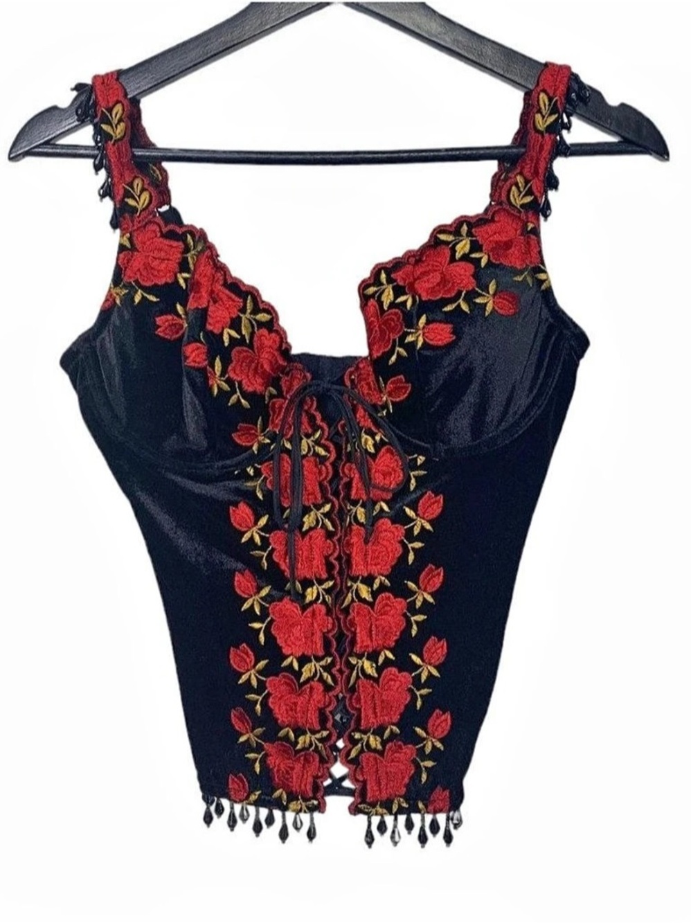 Vintage Victoria's Secret Floral Embroidered Velvet Corset